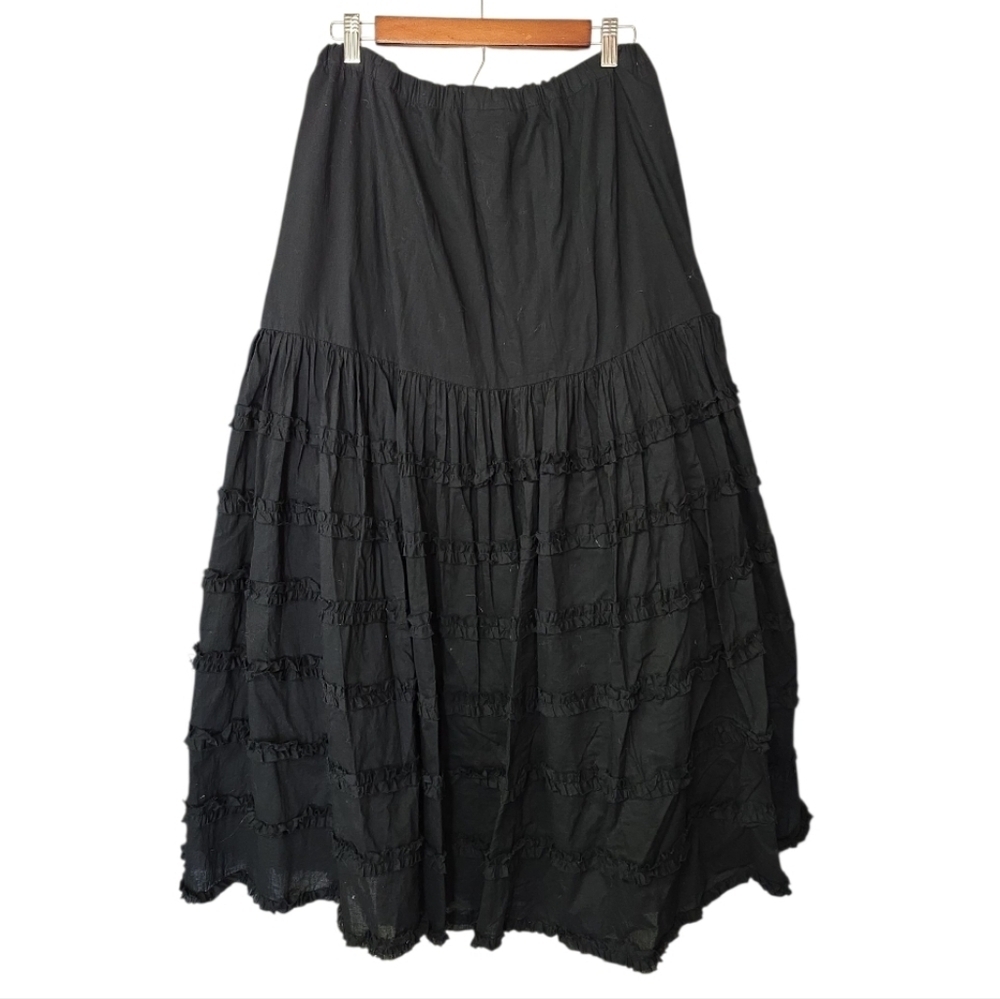 Venezia Vtg Black Tiered Ruffle A-Line Skirt Sz L - Picture 4 of 5